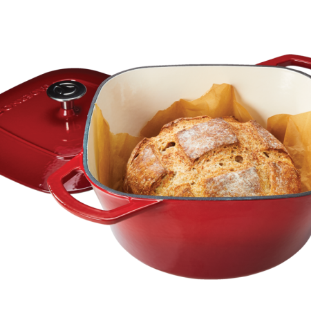 PADERNO Dutch Oven, Durable Cast Iron, Oven Safe, Red, 5qt