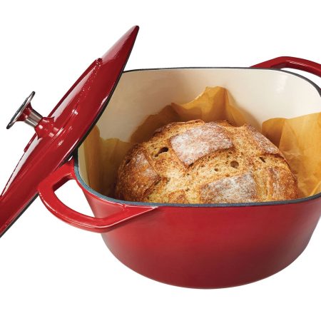 PADERNO Dutch Oven, Durable Cast Iron, Oven Safe, Red, 5qt