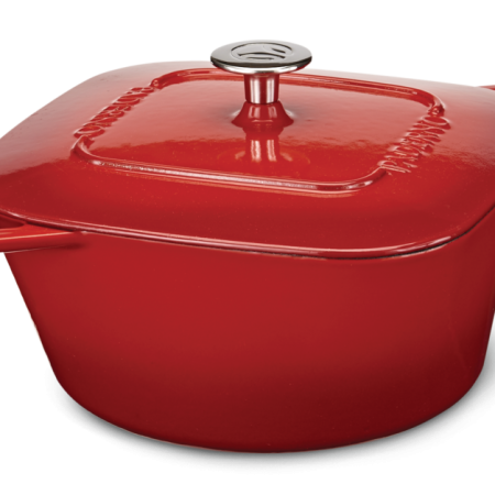 PADERNO Dutch Oven, Durable Cast Iron, Oven Safe, Red, 5qt