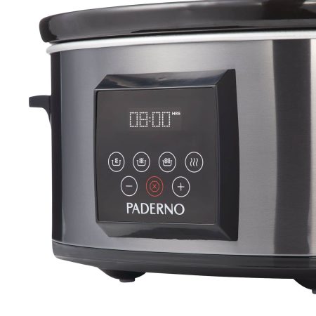 PADERNO Digital Programmable Slow Cooker, Black Stainless Steel, 6qt