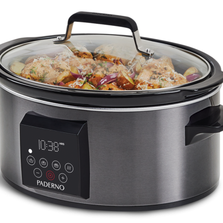 PADERNO Digital Programmable Slow Cooker, Black Stainless Steel, 6qt