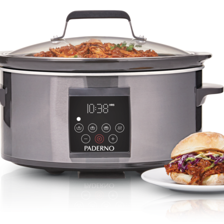 PADERNO Digital Programmable Slow Cooker, Black Stainless Steel, 6qt