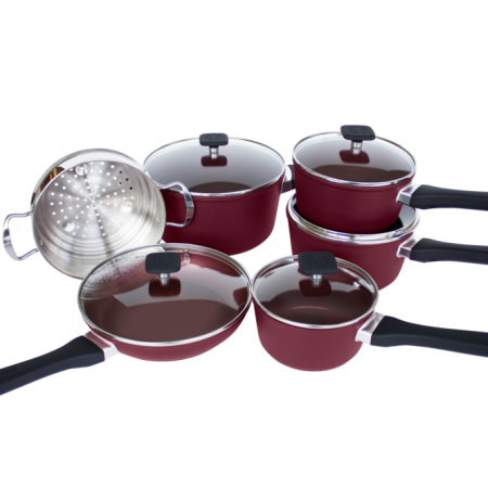 PADERNO Classic Cookware Set, Non-Stick, Maroon, 11-pc