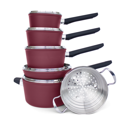 PADERNO Classic Cookware Set, Non-Stick, Maroon, 11-pc