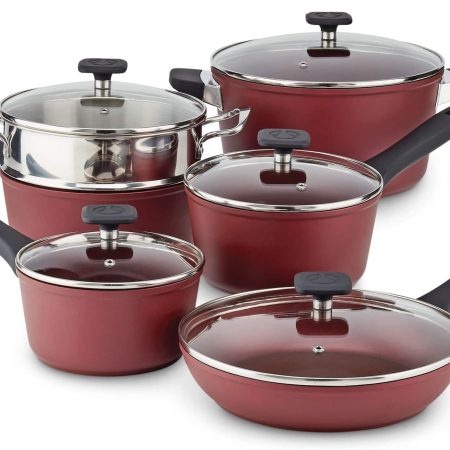 PADERNO Classic Cookware Set, Non-Stick, Maroon, 11-pc