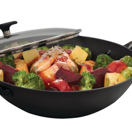 PADERNO Classic Cast Iron Wok Stir Fry Pan, PFOA-Free, Non-Stick, Black, 32cm