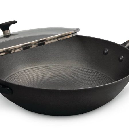 PADERNO Classic Cast Iron Wok Stir Fry Pan, PFOA-Free, Non-Stick, Black, 32cm