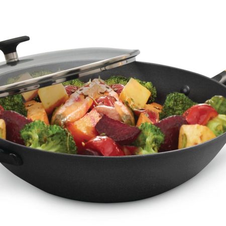 PADERNO Classic Cast Iron Wok Stir Fry Pan, PFOA-Free, Non-Stick, Black, 32cm