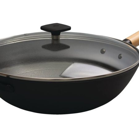 PADERNO Classic Cast Iron Wok Stir Fry Pan, PFOA-Free, Non-Stick, Black, 32cm