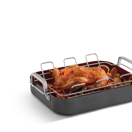 PADERNO Hard Anodized Roaster w/ Smart V-Rack, Non-Stick, Dishwasher Safe, 41.3 x 33.6cm