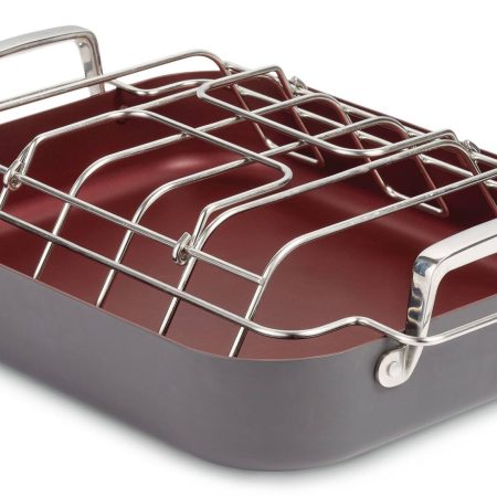 PADERNO Hard Anodized Roaster w/ Smart V-Rack, Non-Stick, Dishwasher Safe, 41.3 x 33.6cm