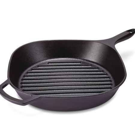 PADERNO Signature Pre-Seasoned Cast Iron Grill Pan, Oven Safe, Black, 30cm