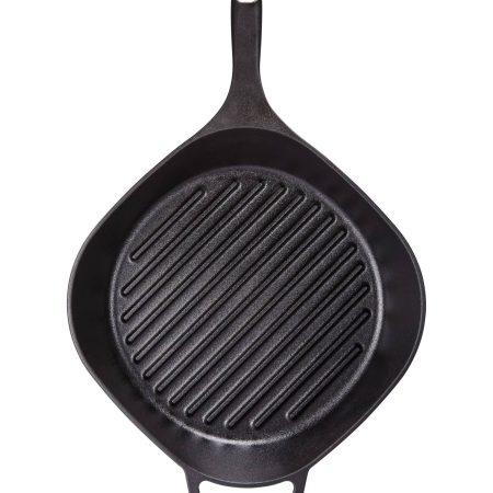 PADERNO Signature Pre-Seasoned Cast Iron Grill Pan, Oven Safe, Black, 30cm