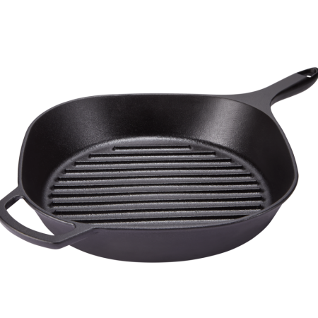 PADERNO Signature Pre-Seasoned Cast Iron Grill Pan, Oven Safe, Black, 30cm