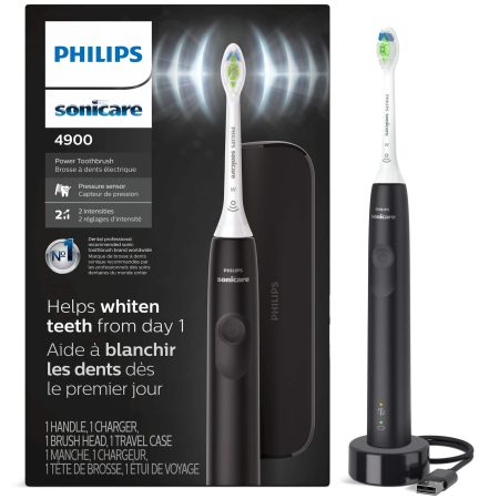 Philips Series 4900 Sonicare Smart Timer Toothbrush, 2-weeks per Charge, Black or White