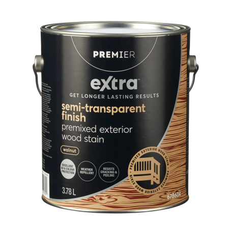 Premier Extra Premixed Exterior Wood Stain, Semi-Transparent, Walnut, 3.78-L/1-Gallon