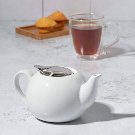 Primula Ceramic Teapot with Stainless Steel Infuser, 0.71-L, White