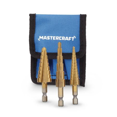 Mastercraft Titanium-Nitride Coated Step Drill Bit Set for Metal, Plastic, 3-pc