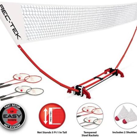 Rec-Tek Outdoor/Indoor Portable Easy Set-up Badminton Net System, 7-pc, All Ages