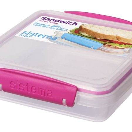 Sistema Sandwich Box To Go Food Storage Container, BPA-Free, 450 ml (15.2 oz), Colour May Vary