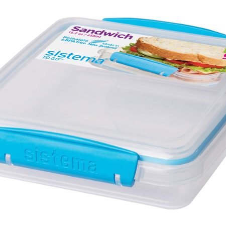 Sistema Sandwich Box To Go Food Storage Container, BPA-Free, 450 ml (15.2 oz), Colour May Vary