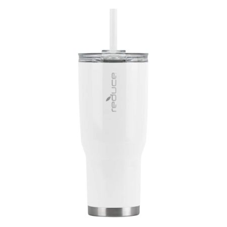 Reduce Insulated Stainless Steel Tumbler with 3-1 Lid with Straw, 709-mL White