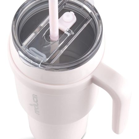 Reduce Cold Dual-Wall Vacuum Insulated Travel Mug with Reusable Straws, Light Pink, 40-oz