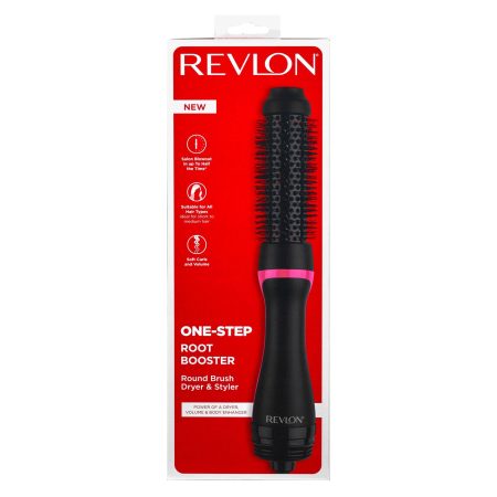 Revlon One-Step Root Booster Hot Air Dryer Round Hair Brush & Volumizer, Black/Pink, 1.5-in