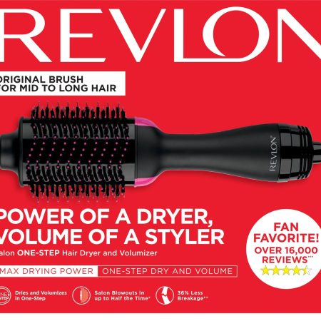 Revlon Salon One-Step Ceramic Ionic Hot Air Dryer Round Hair Brush & Volumizer, Black, 2.8-in