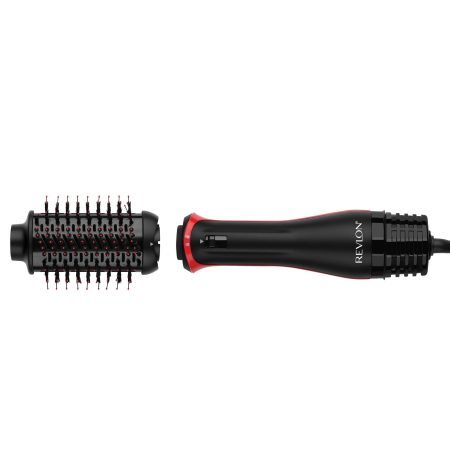 Revlon One-Step Plus Ceramic Hot Air Dryer Round Hair Brush & Volumizer, Black/Red, 2.4-in