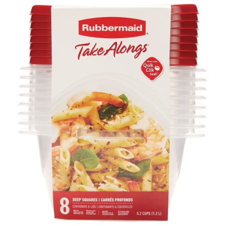 Rubbermaid Take Alongs Deep Plastic Food Storage Container, 1.2 L (5.2 Cup), 8 Pack