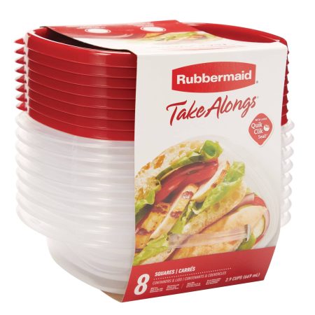 Rubbermaid Take Alongs Square Plastic Food Storage Container, 669 mL (2.9 Cup), 8 Pack