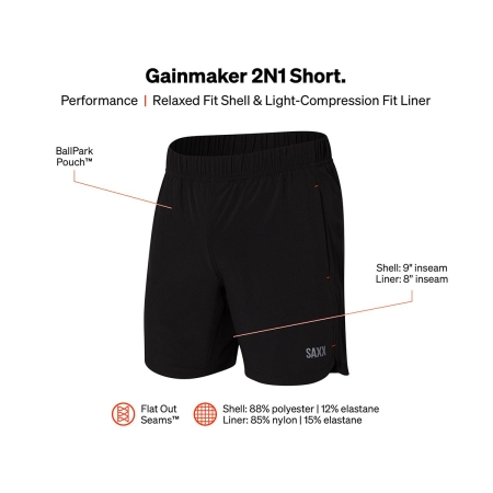 Saxx Men's Gainmaker 9 Inch 2 In 1 Shorts