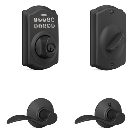 Schlage Camelot Electronic Keypad Deadbolt with Accent Passage Door Lever Combo, Matte Black