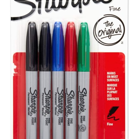 Sharpie Permanent Markers, Fine Point, Assorted Colours, 5 Count