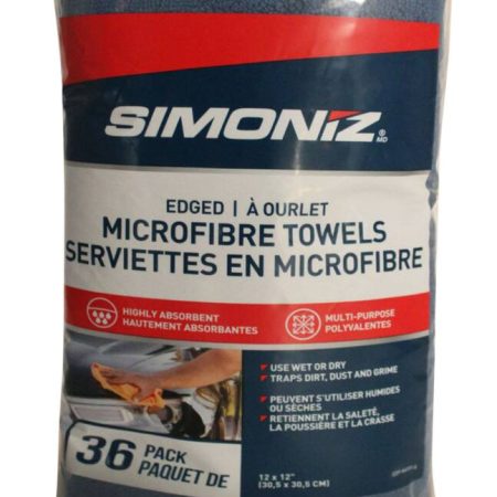 SIMONIZ Microfibre Edged Towels, 12 x 12-in, Blue, White, Orange, Yellow, 36-pk