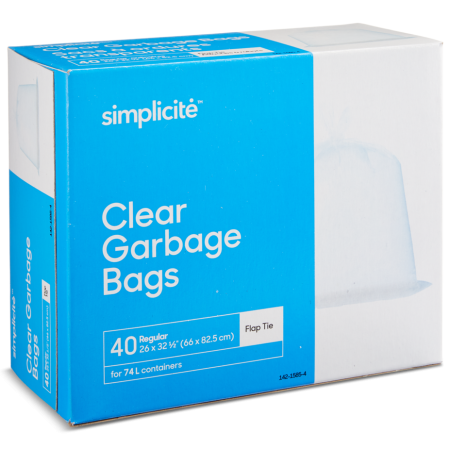 simplicité Regular 4-Flap Ties Indoor/Outdoor Garbage Bags, Assorted Quantity, Clear, 74-L