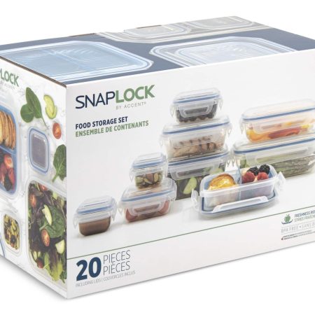 Snaplock Food Storage Container Set with Airtight & Leakproof Seal, Nestable, 20-pc