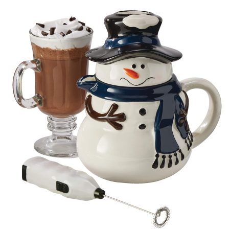 Snowman Carafe Hot Chocolate Maker w/ Mixer, Microwave Safe