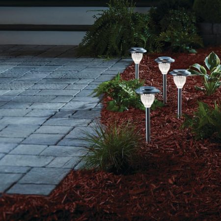 NOMA Outdoor Pure White LED Solar Stainless Steel Garden & Pathway Stake Lights, 10-pk