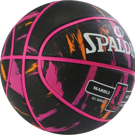 Spalding Marble Series Outdoor Rubber Basketball, Size 6 (28.5), Black/Pink