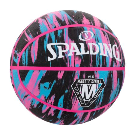 Spalding Marble Series Outdoor Rubber Basketball, Size 6 (28.5), Black/Pink