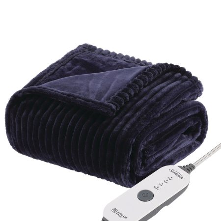 Sunbeam Textured Velvet Heated Throw, Orion Blue