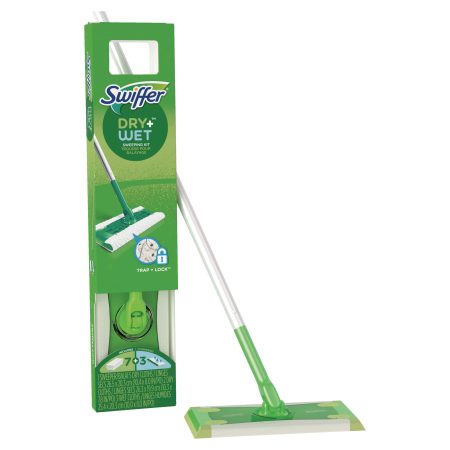 Swiffer Sweeper 2-in-1 Dry + Wet Floor Mopping and Sweeping Kit, Multi-Surface, Includes 1 Sweeper, 7 Dry Cloths, 3 Wet Cloths