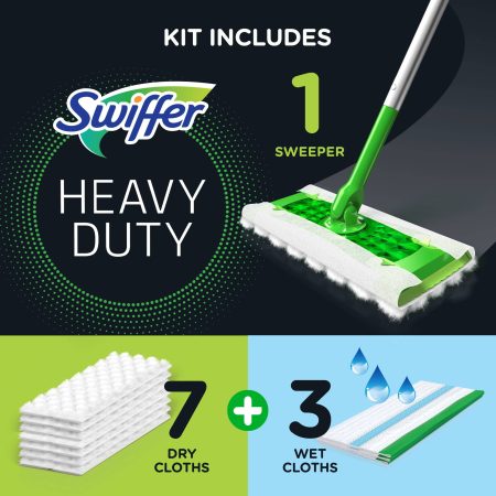 Swiffer Sweeper 2-in-1 Dry + Wet Floor Mopping and Sweeping Kit, Multi-Surface, Includes 1 Sweeper, 7 Dry Cloths, 3 Wet Cloths