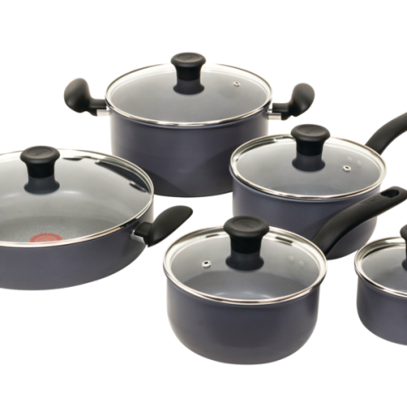 T-fal Hard Titanium Cookware Set, Non-stick, Dishwasher & Oven Safe, Black, 10-pc