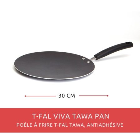 T-fal Tawa Frying Pan, Non-stick, Dishwasher & Oven Safe, Black, 30cm