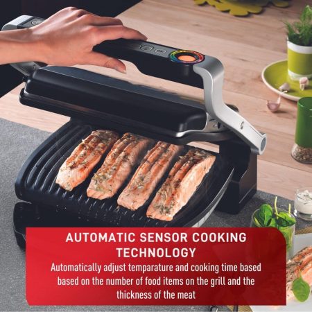 T-Fal OptiGrill Indoor Countertop Electric Smart Grill with 6 Cooking Programs, Automatic Sensor Cooking