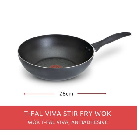 T-fal Viva Stir Fry Wok, Non-Stick, Dishwasher & Oven Safe, Black, 28cm