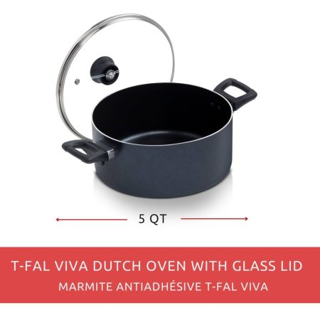 T-fal Viva Dutch Oven Non-Stick, Dishwasher & Oven Safe, Black, 5qt